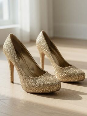 Call It Spring Sparkly Gold Heels